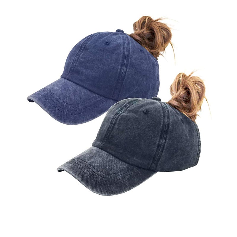 Eohak Ponytail Baseball Hat Distressed Retro Washed Womens Twill - Image 1